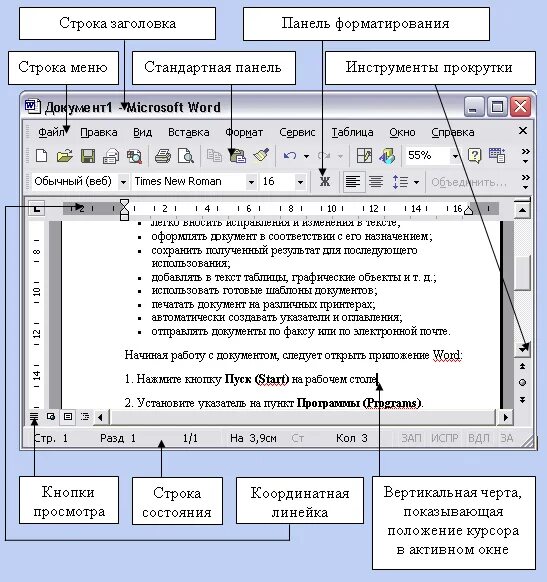 Назначение редактора word. Текстовый процессор МС ворд. Назначение текстового редактора MS Word. Окно текстового редактора Microsoft Word. Элементы окна текстового процессора Microsoft Word.