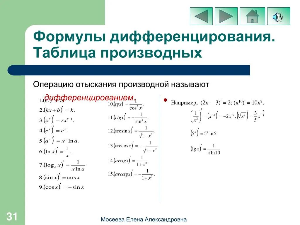 Правили дифференцирования