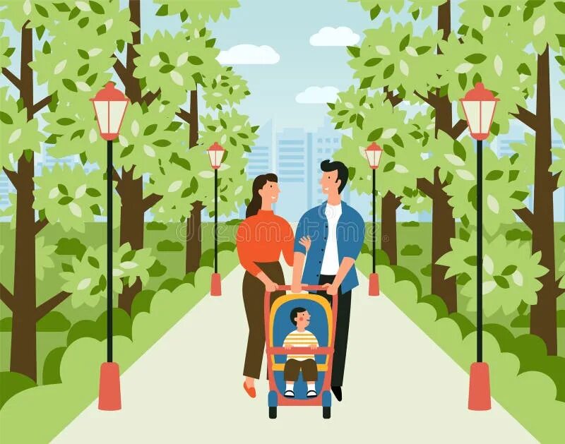Нарисовать прогулку в парке. Семья с детьми на прогулке. семья гуляет в парке вектор. люди в парке вектор. прогулка иллюстрация.