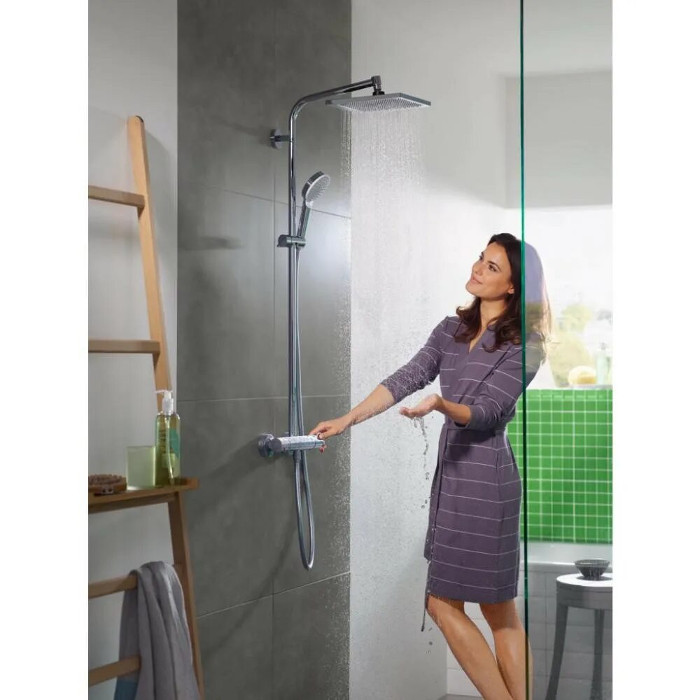 Душевая система Hansgrohe Crometta e 240 1jet Showerpipe с термостатом 27298000. 27271000 HG Crometta е 240 1jet Showerpipe душевая система. Душевая система Hansgrohe Crometta e 240. Hansgrohe Crometta е 240 1jet Showerpipe 27271000.