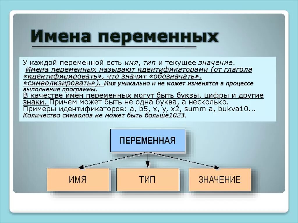 Какие величины в информатике. Имена переменных. Переменные имена переменных. Имена переменные в информатике. Имя переменной это в информатике.