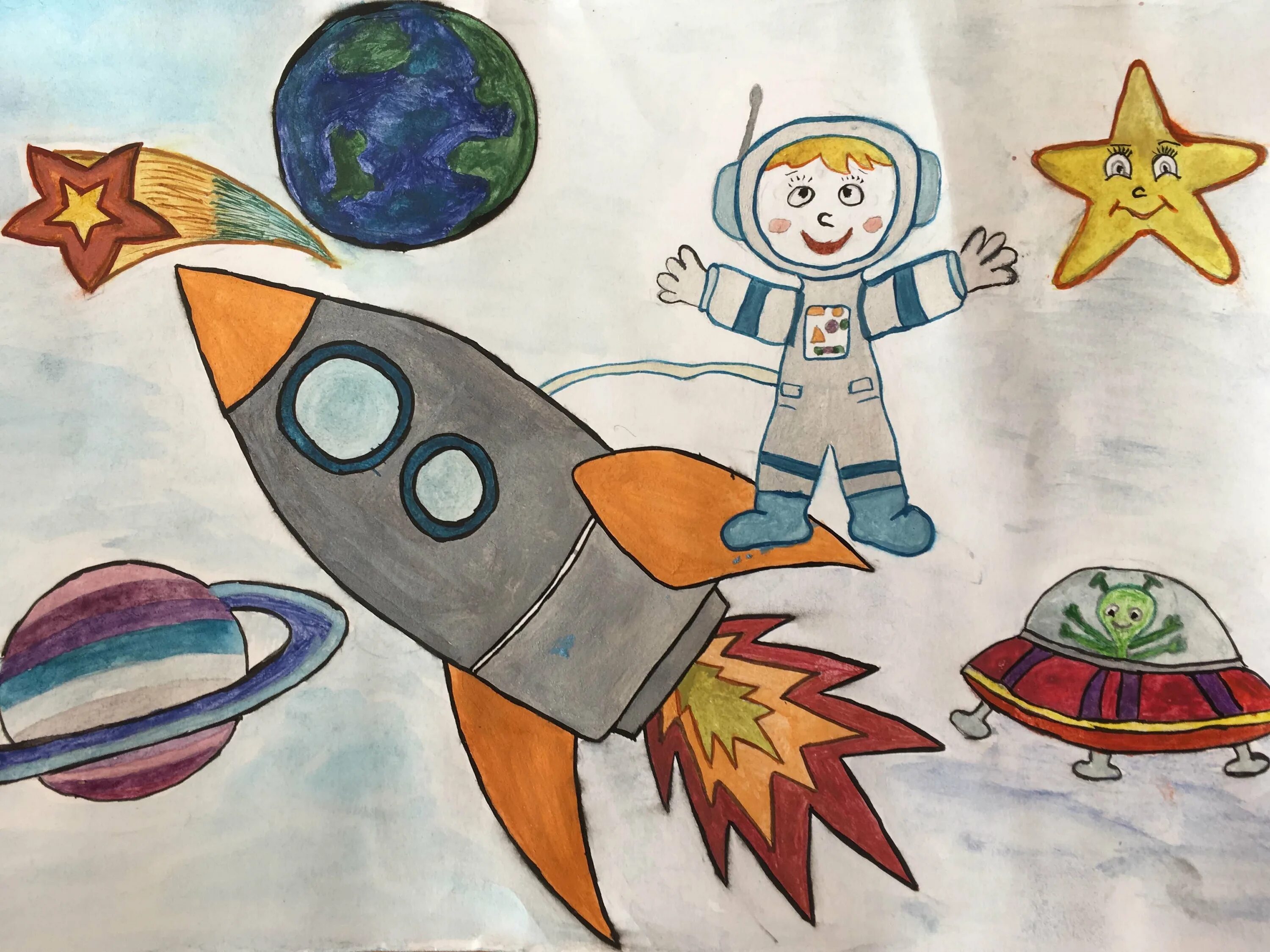 Рисунок на тему космонавтики 1 класс. Детские рисунки на тему космос. Рисунок ко Дню космонавтики. Детские рисунки ко Дню космонавтики. Рисование ко Дню космонавтики.