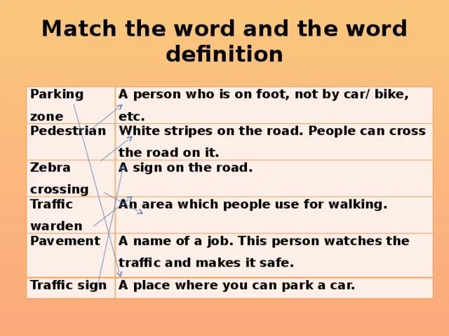 Match the Words and Definitions упражнение с ответами. Match the Words Traffic 6 класс. Match the Words 4 класс. Stripes предложение.