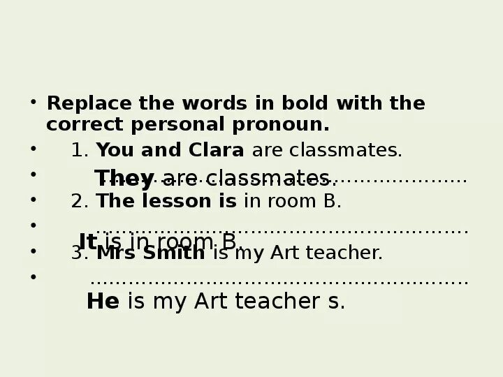 Replace the words in bold with their. Replace the words in bold with their