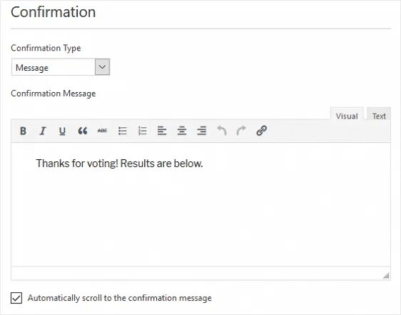 Message confirms. Poll form. Angular confirm message.