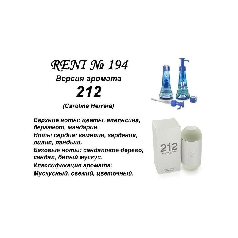 Рени каталог ароматов. Reni наливная парфюмерия 212 мужские. Reni духи 194.