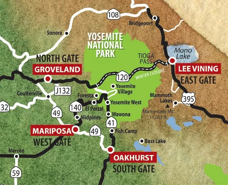 Йосемити на карте северной. Йосемити национальный парк на карте. Карта парка Йосемити. Парк Йосемити на карте. Водопад Йосемити на карте.