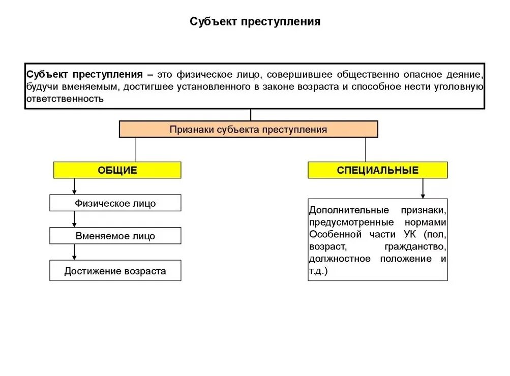 Понятие признаки и виды субъекта