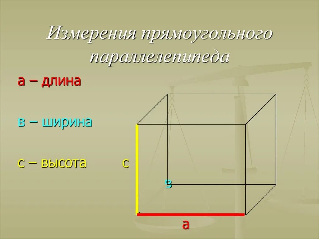Длина и ширина в прямоугольном параллелепипеде