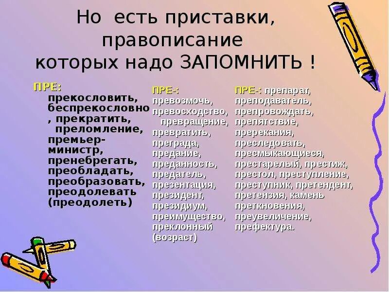 Правописание приставок при пре правописание слов. Приставки пре и при. Приставки написание которых надо запомнить. Правописание приставок которые нужно запомнить. Слова написание которых нужно запомнить.