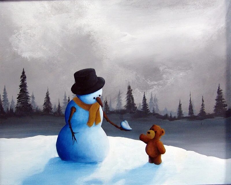 Растаявший снеговик. Художник-сюрреалист Robert Dowling Jr.. Грустный Снеговик.