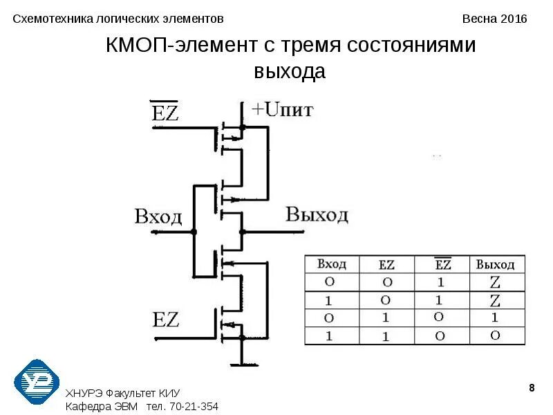 Схемотехника логических элементов. Реализация логических элементов на КМОП. Логические элементы с тремя состояниями на выходе. КМОП элемент 2 и-не. Схемы на логических элементах КМОП.