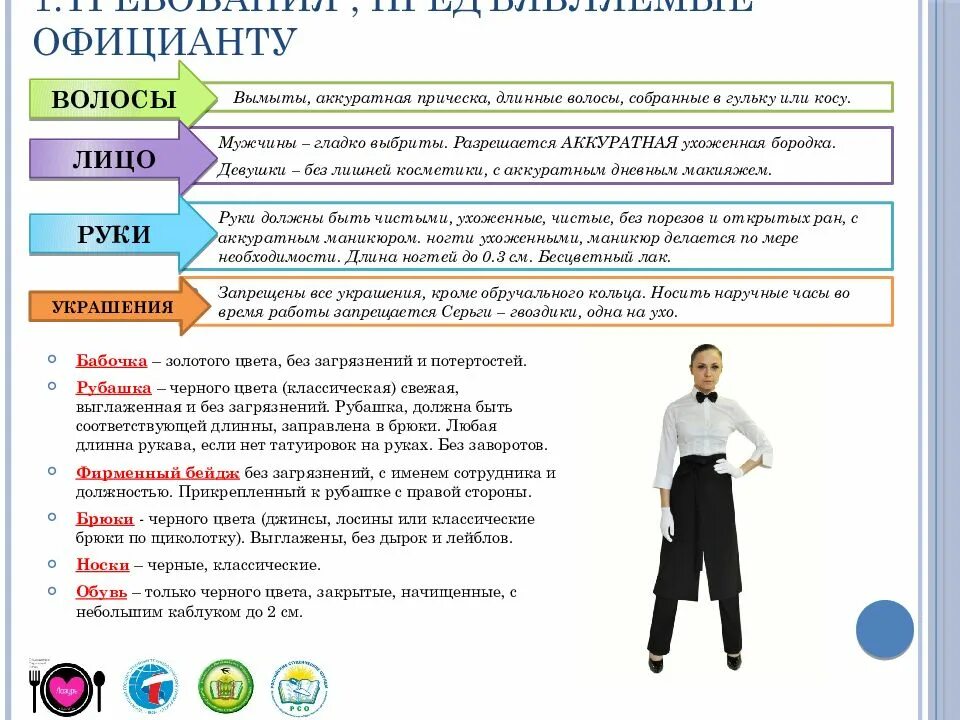 Какие требования предъявляются к внешнему виду. Внешний вид официанта требования. требования к официанту. требования к работе официанта. требования предъявляемые к официанту.