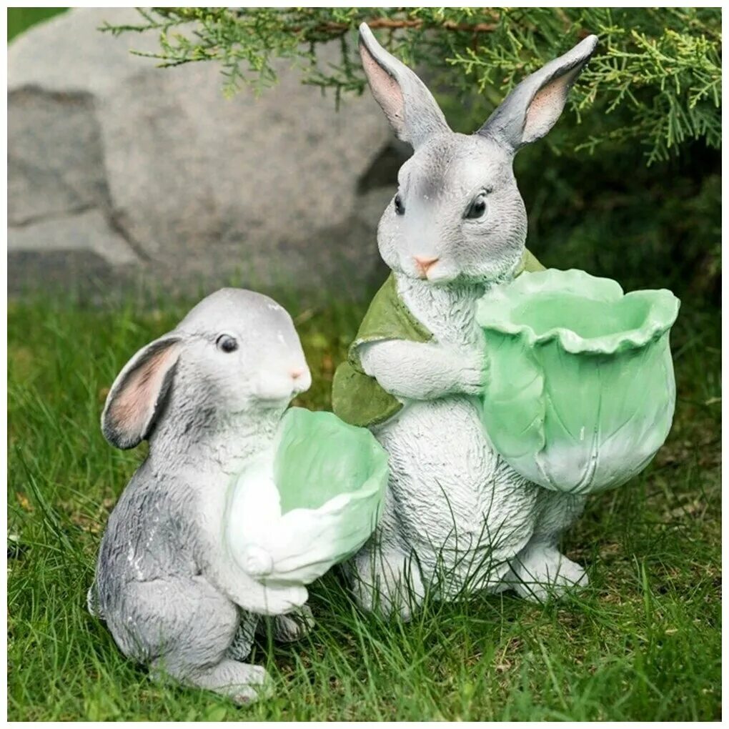 Фигура зайца. Садовая фигура "заяц". Садовая скульптура. Зайчата. Зайчик серый.