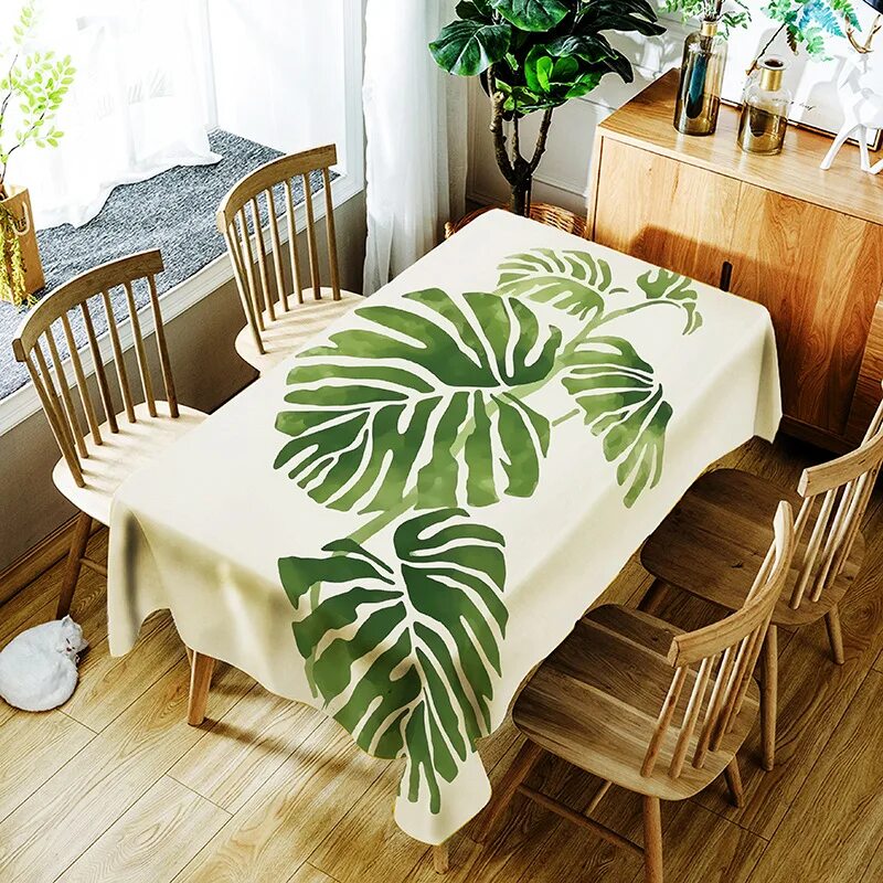 Скатерть с перьями. Дорожка на стол монстера. Скатерть листья. Скатерть с листиками. Скатерть с листьями.