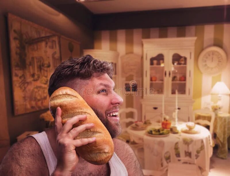 Мужчина с хлебом. Мужик с хлебом. Хлебцы с мужиком. Хлеб вместо головы.