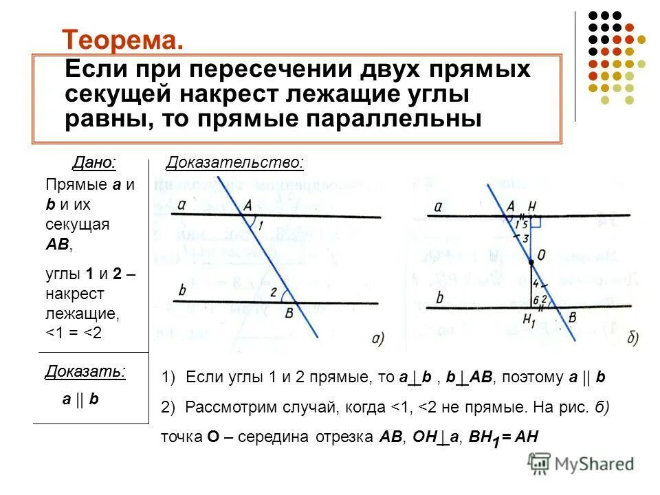 Теорема о накрест лежащих углах при параллельных прямых. Теоремы по геометрии 7 класс. Прямые параллельны если накрест лежащие углы равны. Теорема о параллельности двух прямых третьей прямой. Накрест лежащие углы при параллельных прямых.