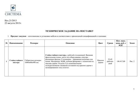 Техническое задание на поставку