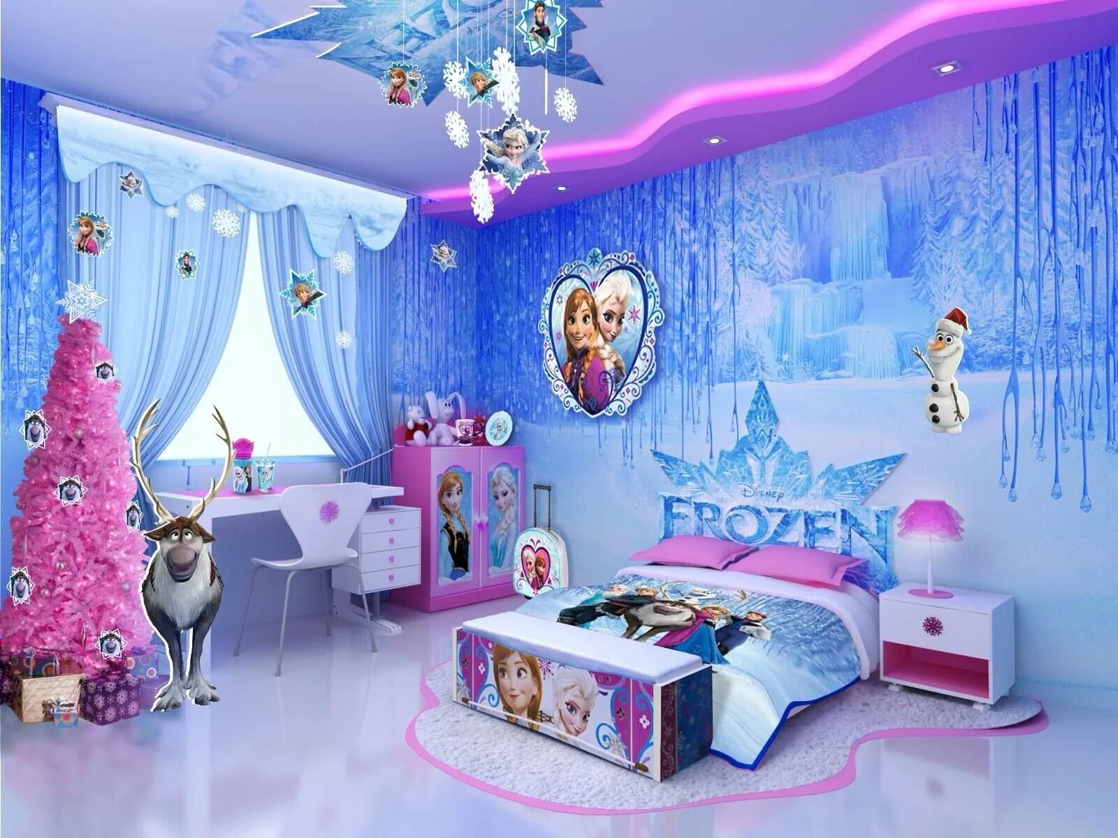 Комната новая 7. Комната с принцессами Диснея. Детская комната Дисней Холодное сердце. Красивая детская для девочки. Интерьер комнаты для девочки.