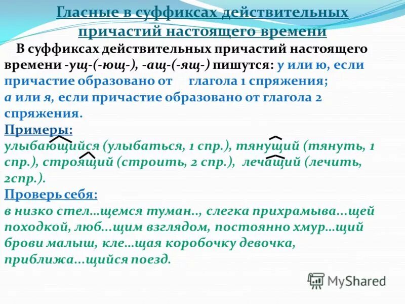 В написании суффиксов действительных причастий настоящего времени