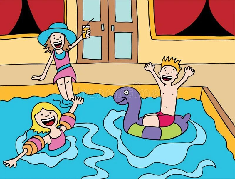 Дети купаются в бассейне мультяшные. Рисунок купаться в бассейне. Веселье в бассейне. Рисунок на тему бассейн.