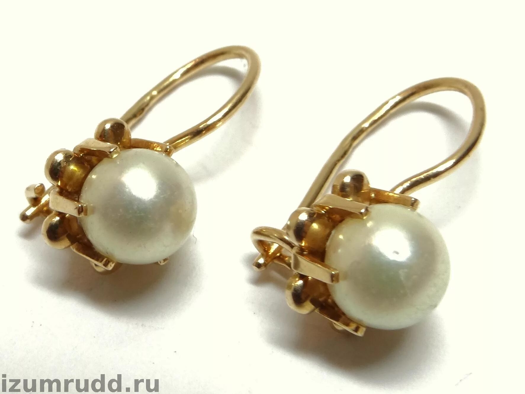 Серьги золотые с жемчугом 583пр советские