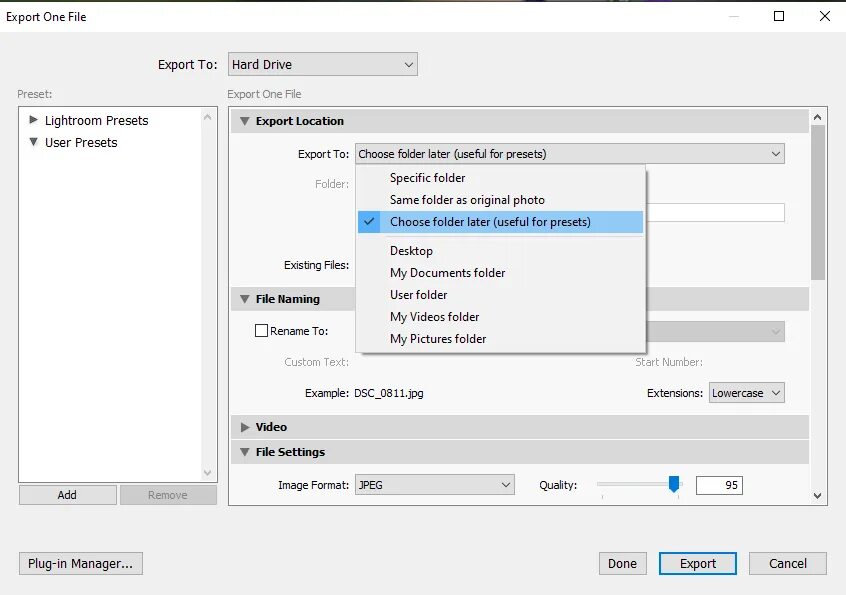 Export filename. Export filename