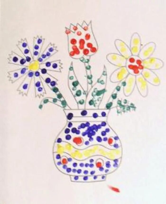 Рисование ватными палочками. Рисование ватными палочками цветы. Декоративное рисование для детей. Рисование ватными палочками в подготовительной группе. Ваза с цветами рисование в подготовительной группе