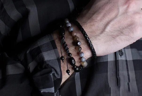 Men's Micro Pave CZ Stopper Men Charm Bracelet 8mm Matte Onyx Hematite Beads Set
