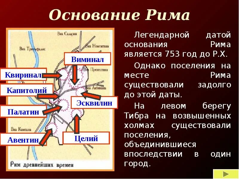 Древнейший рим 5 класс история краткое содержание. Основание Рима. Место основания Рима. Древнейший Рим презентация. Рим 5 класс.