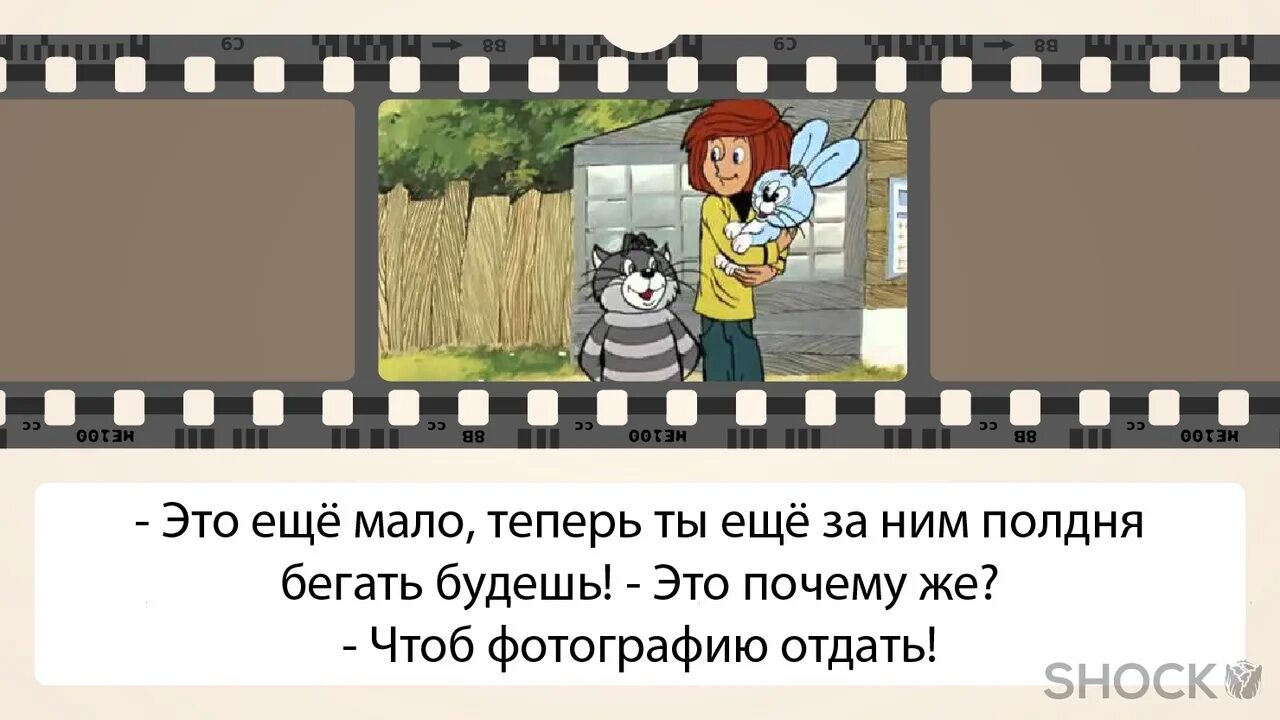 А потом был скрежет. Ты ещё полдня за ним бегать будешь. Чтобы фотографию отдать Матроскин. Еще полдня бегать будешь чтобы фотографию отдать. Простоквашино чтобы фотографии отдать.