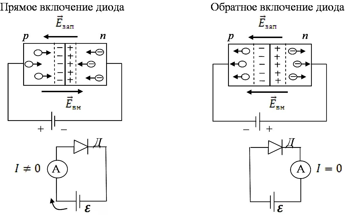 Схема включения полупроводникового диода. Схема прямого и обратного включения диода. Схема подключения полупроводникового диода. Схема прямого включения полупроводникового диода.