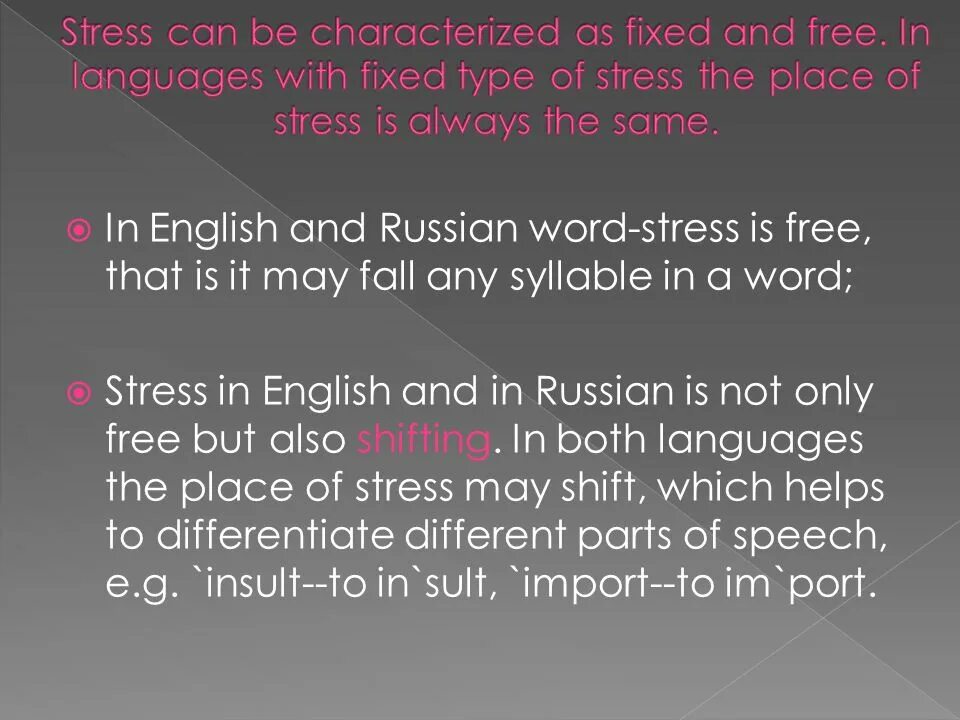 Which words are being defined. Word stress syllables. stress in english is fixed. types of word stress. accentual structure of english and russian words.