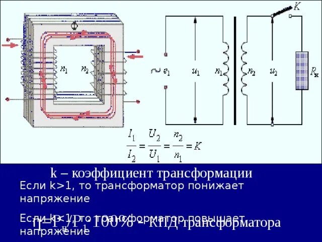 Трансформация трансформатора. Повышающий и понижающий трансформатор коэффициент трансформации. коэффициент повышающего трансформатора. коэффициент трансформации трансформатора тока понижающий. коэффициент трансформации повышающего трансформатора.