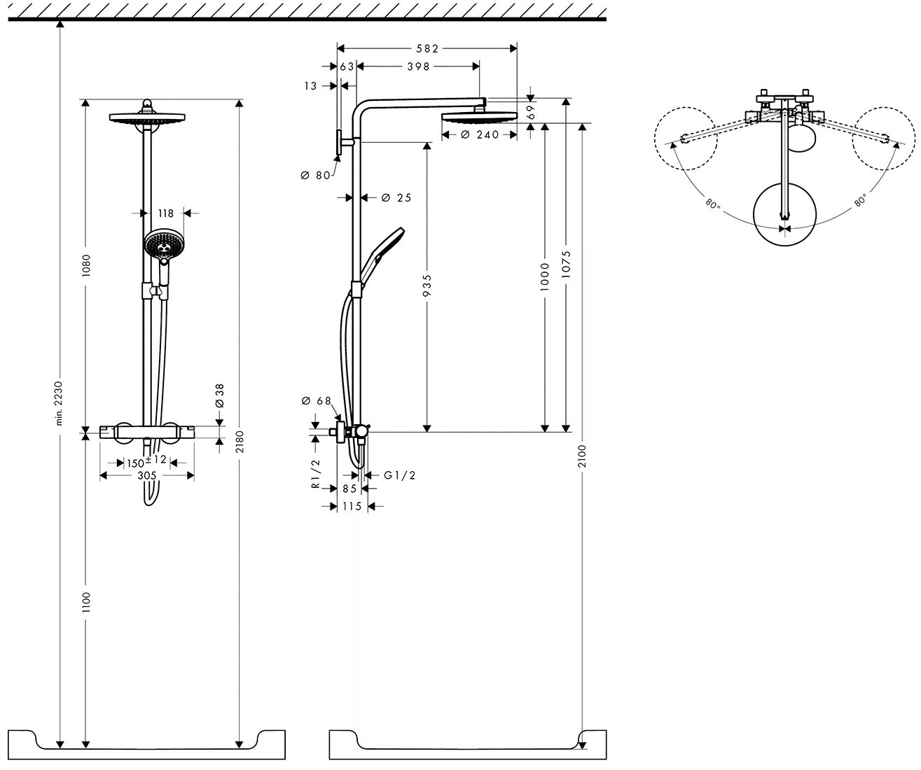 Душевая система HANSGROHE Croma 220 Showerpipe 27224000 - купить по низкой цене 