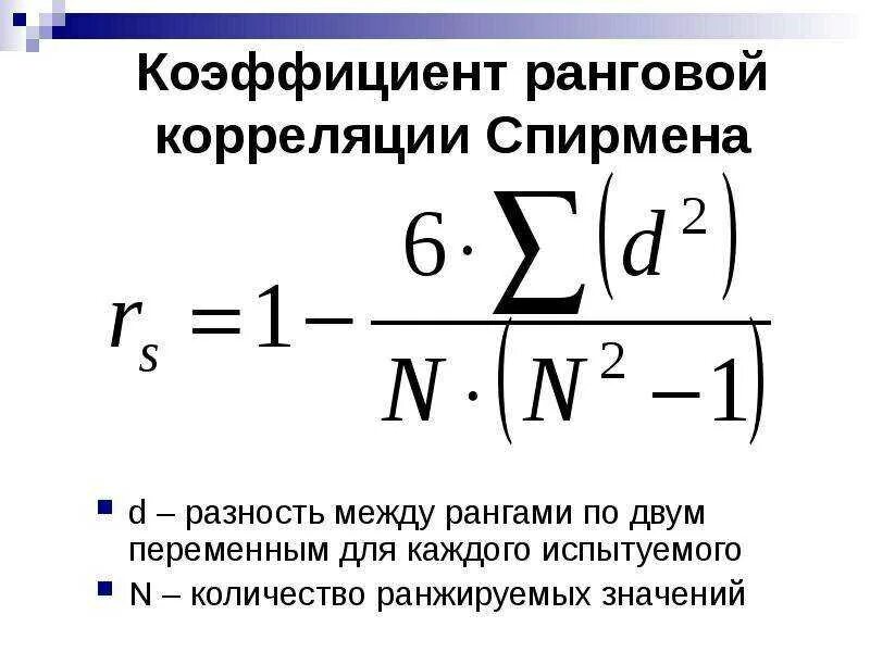 Коэффициент рангов спирмена. Коэффициент корреляции рангов формула. коэффициент корреляции рангов спирмена. корреляция методом спирмена формула. коэффициент ранговой корреляции спирмена формула.