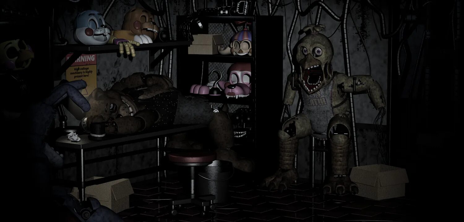 Фнаф после титров. FNAF 2 камера склад. Склад ФНАФ. Закулисье ФНАФ. ФНАФ комната запчастей.