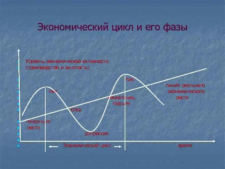 Фазы экономического производства. График экономического цикла и его фазы. График стадий экономического цикла. Экономический цикл на графике. Экономический цикл и его фазы макроэкономика.