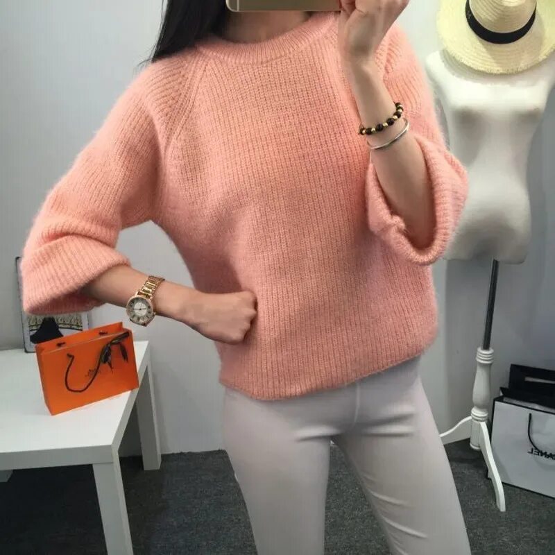 Кофта 2017. Персиковый свитер женский. Персиковая шерстяная кофта. Розовый джемпер ангора.