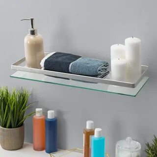 Single Wall Shelf Tempered Glass Bathroom Accessory Holder Rail Floating Sh...