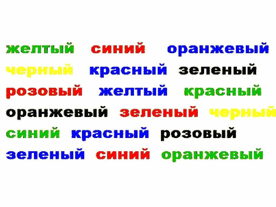 Тест цвет слова. Назвать цвет слова. Назови цвет каждого слова. Прочитай цвет которым написано. Назови цвет а не слово.