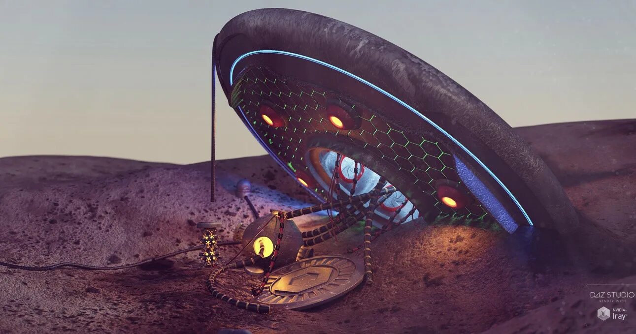Инопланетное сообщество 3d Daz. UFO crash building. UFO "making contact". Crash site