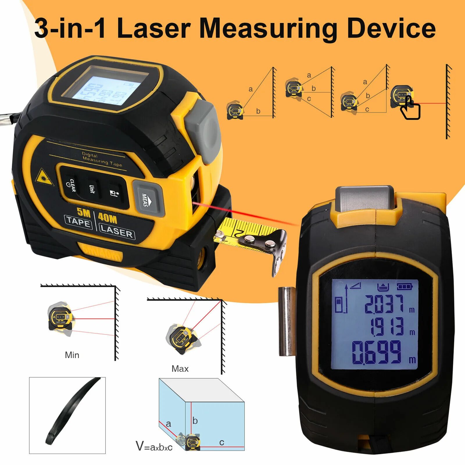 Digital tape. Digital measuring devices. 1 laser.