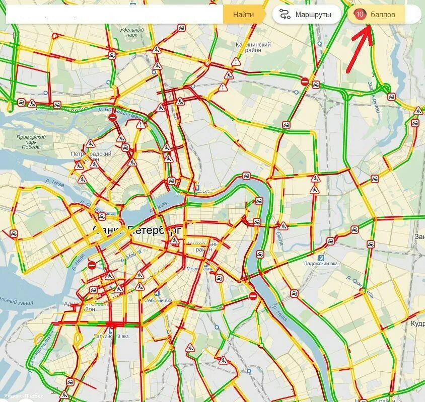 Пробки в реальном времени на дорогах спб. Пробки 10 баллов СПБ. Карта СПБ пробки.