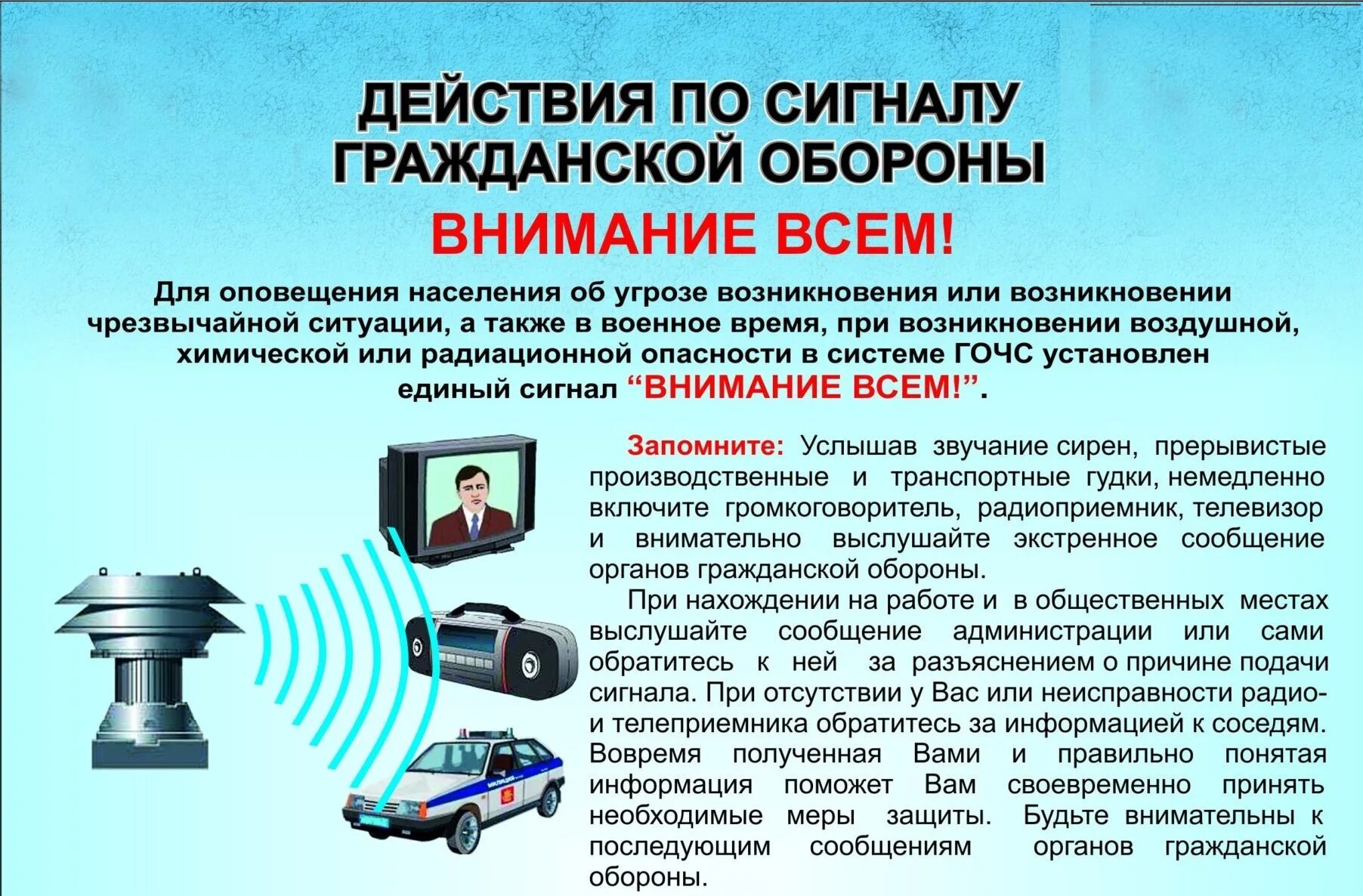 Что необходимо делать по сигналу внимание всем. Действия при получении сигнала внимание всем. Действия по сигналу гражданской обороны внимание всем. Сигналы оповещения гражданской обороны. Действия по сигналу оповещения внимание всем.