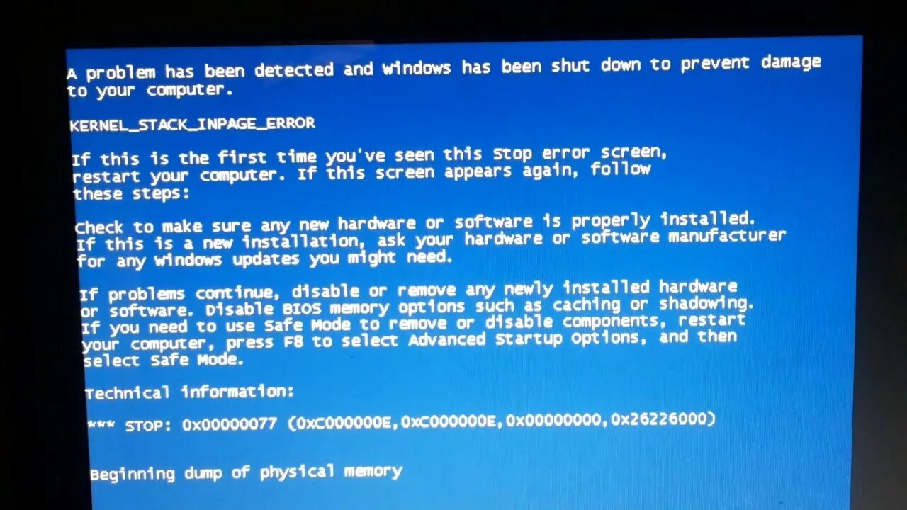 Синий экран смерти. A problem has been detected. A problem has been detected and Windows. A problem has been detected and Windows has been shut down.