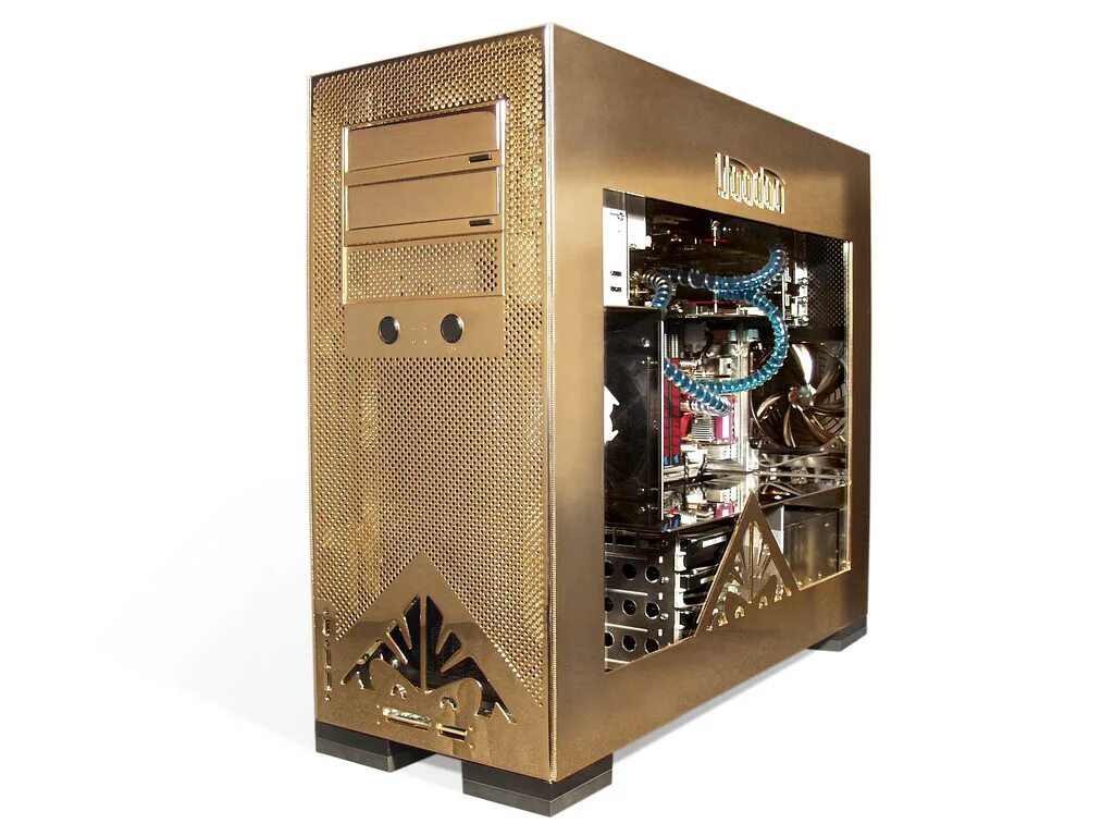 Компьютер gold. Самый дорогой корпус для ПК. Корпус для компьютера золотой. Оригинальные компьютеры. Медный корпус для ПК.
