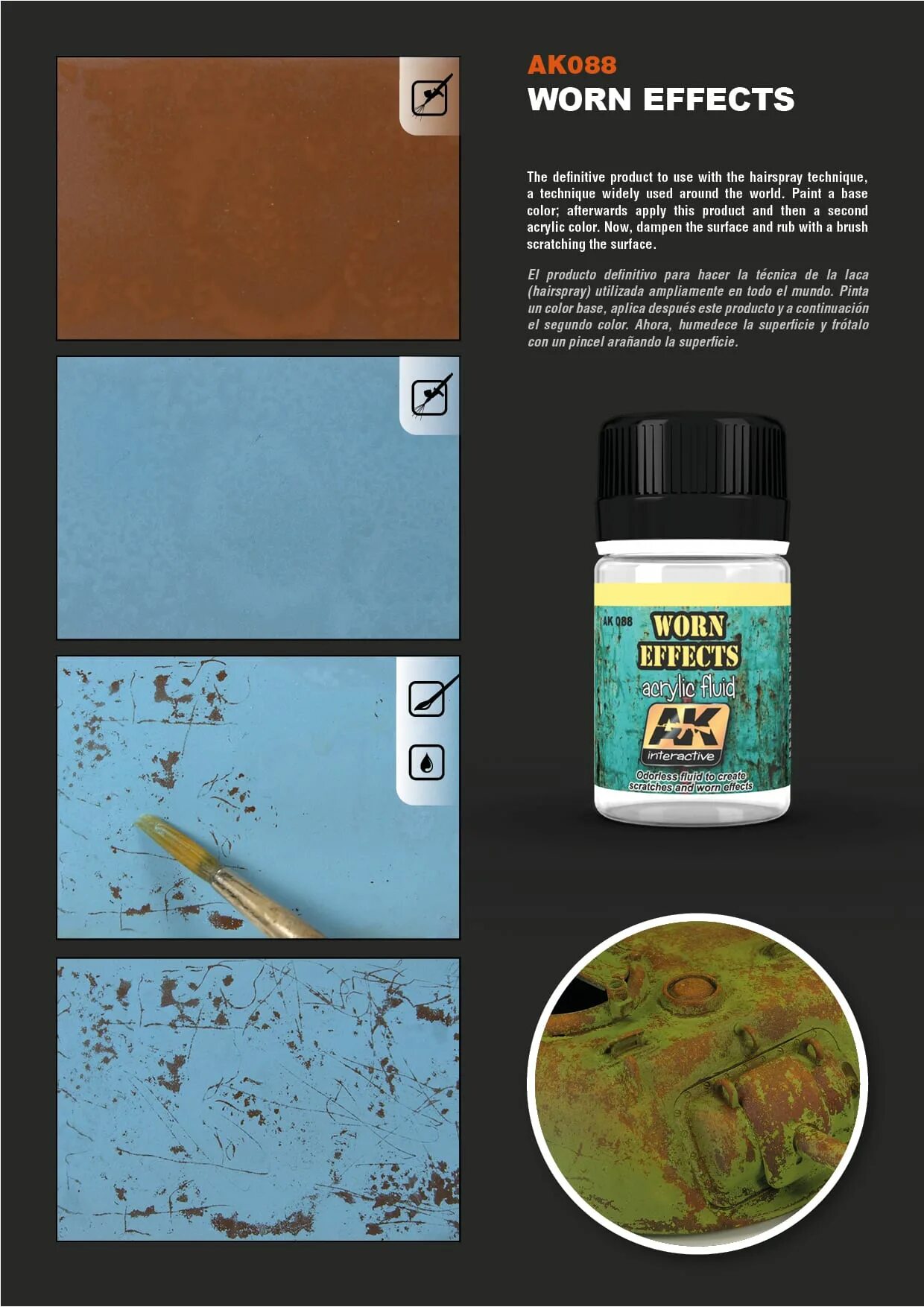 Worn effect. Ak089 жидкость для сколов heavy chipping effects acrylic fluid ak-interactive. акриловая жидкость эффект износа ak-interactive ak-088. ak8008 жидкость для имитации воды still water - 250ml (acrylic) ak-interactive. ak088 worn effects.