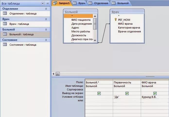 Отделение врач больной состояние. База данных больница таблица. Запрос к базе данных больница. База данных отделение больницы. База данных больница access.
