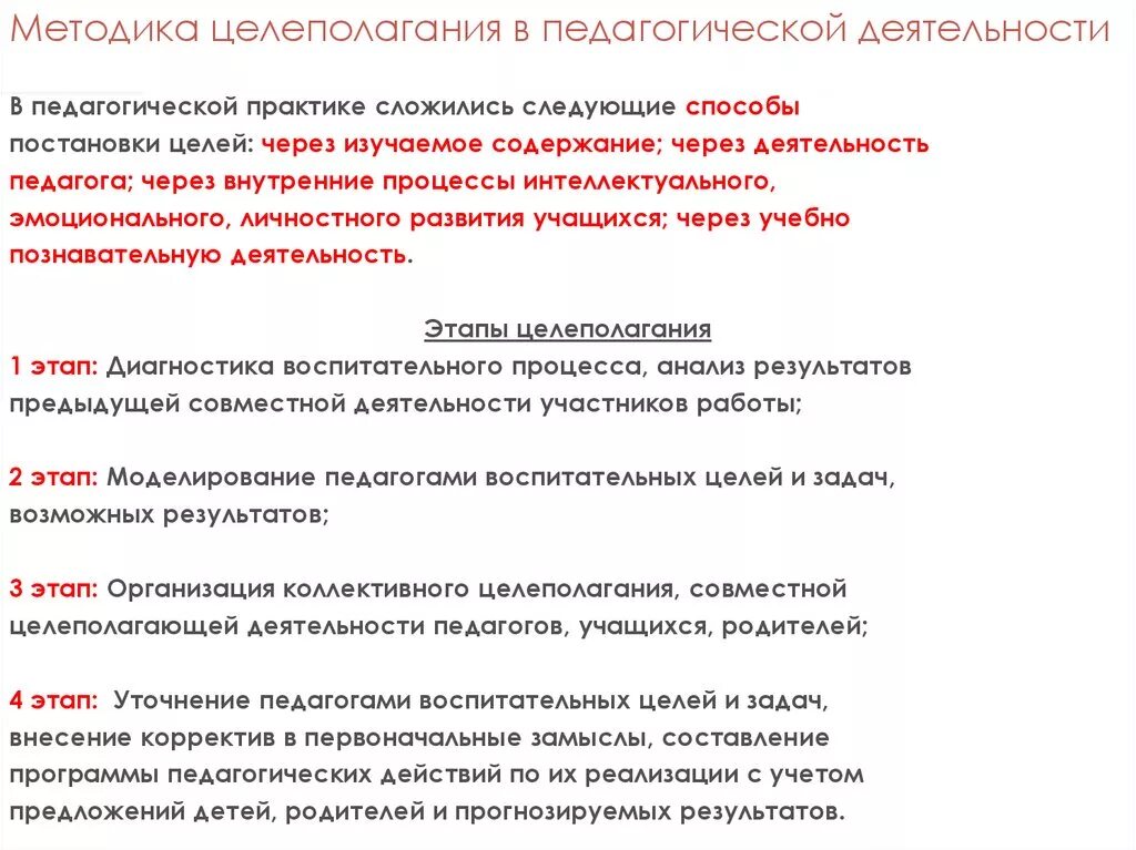 Содержание воспитательных практик. Методика целеполагания в педагогической деятельности. Методы целеполагания в педагогике. Методика постановки целей. Постановка целей и задач.